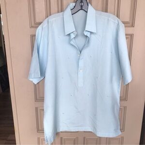 Criterion Men’s Shirt Baby Blue Pullover Collar Short Sleeves 1/2 Button Front